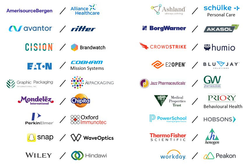 Company logos showing select U.S. acquirer targets in Europe.