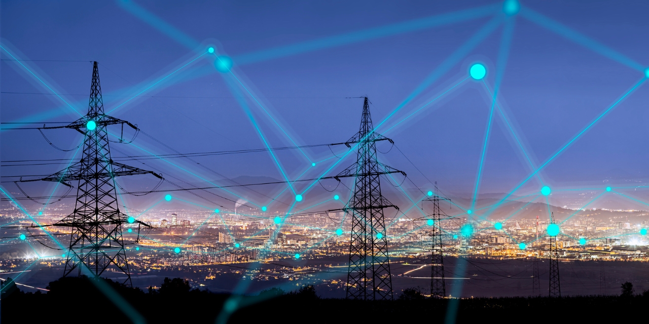 Electrical towers during sunset