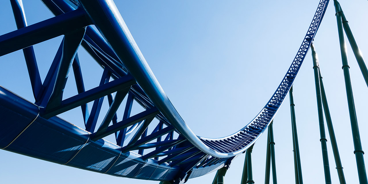 Close-up of roller coaster tracks