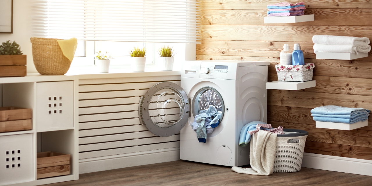 Laundry room in a home.