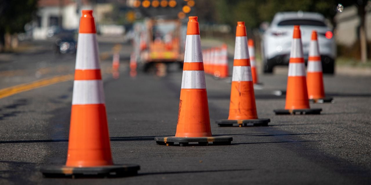 Traffic cones on a road