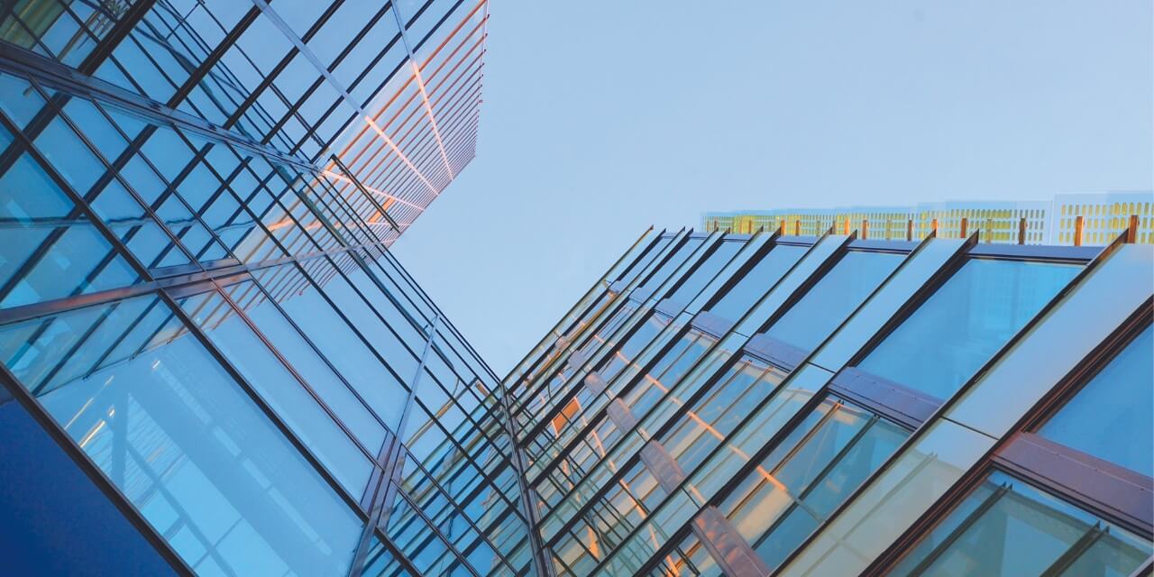 View of an office building from the ground up
