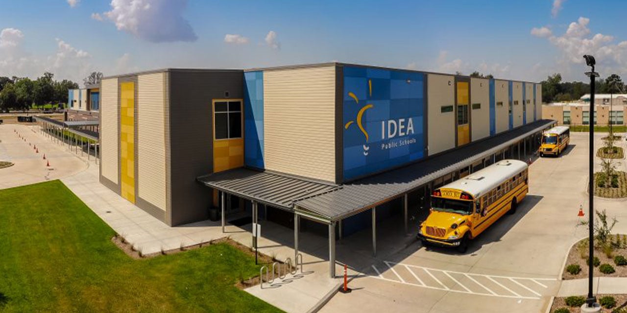 Idea Public Schools building and school bus