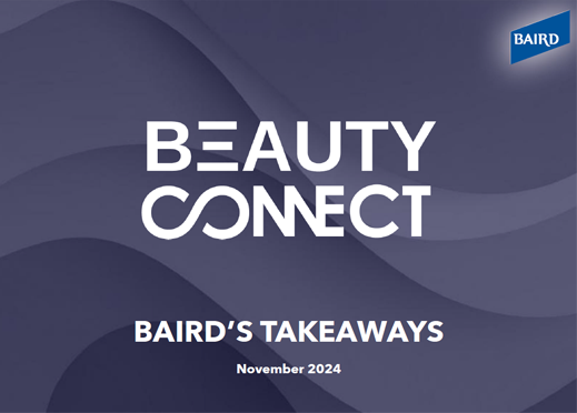 Cover of report titled Beauty Connect Baird's Takeaways from November 2024